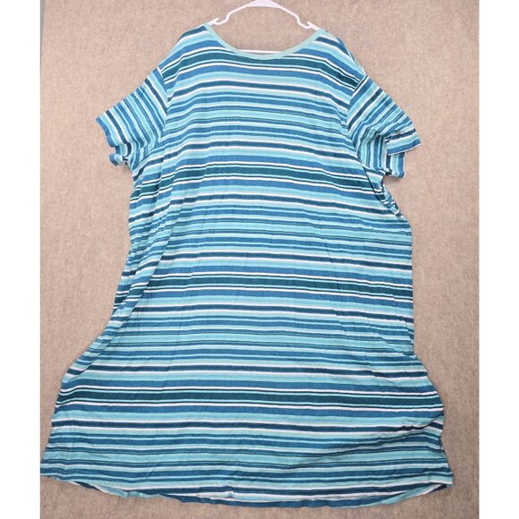 Dreams & Co. Plus Size Womens Nightgown Blue/White Striped 3X/4X Lightweight - Picture 2 of 5